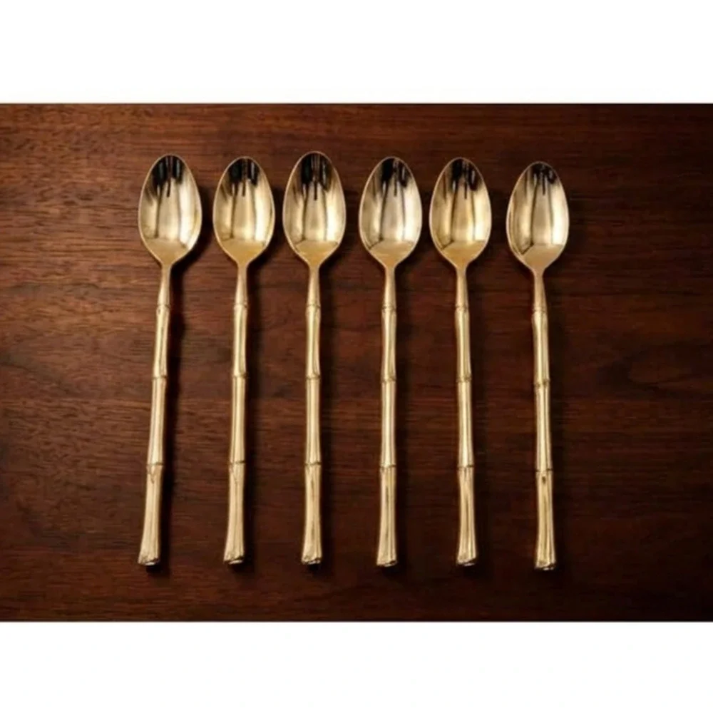 National Escapade Iced Tea Spoon 7.5 in Gold Plated Stainless Set of 6 Spoons
